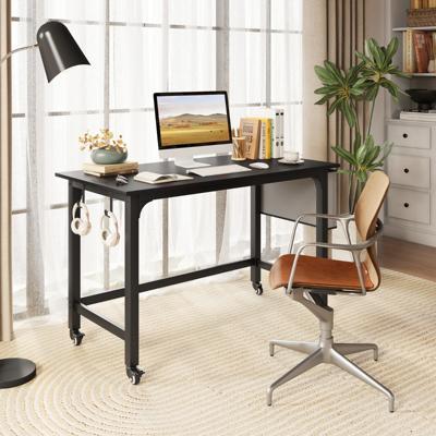 Bureau met Wieltjes Computertafel met Afneembare Stoffen Tas en Koptelefoonhaak 120 x 60 x 75 cm Zwart