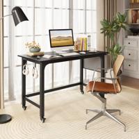 Bureau met Wieltjes Computertafel met Afneembare Stoffen Tas en Koptelefoonhaak 120 x 60 x 75 cm Zwart