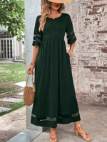 Plain Crew Neck Cotton Casual Dress With No