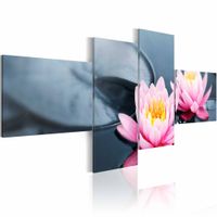 Schilderij - Lelies en zen , roze grijs , 4 luik