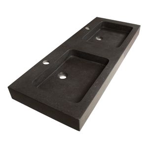 Sanituba Black Spirit dubbele wastafel basalt met twee kraangaten 120cm