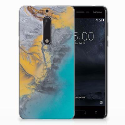 Nokia 5 | TPU | Siliconen hoesje | Marble Blue Gold