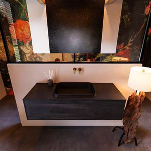 Badkamermeubelset Mondiaz Erin 120 cm met 1 Lade met RIDGE Wastafel Midden Urban Zonder Kraangaten Greeploos Mat Dark Brown