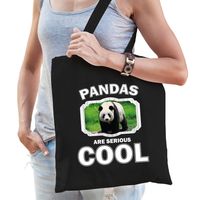 Katoenen tasje pandas are serious cool zwart - pandaberen/ grote panda cadeau tas   -