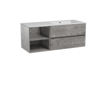 Storke Edge zwevend badmeubel 130 x 52 cm beton donkergrijs met Diva asymmetrisch rechtse wastafel in glanzend composiet marmer