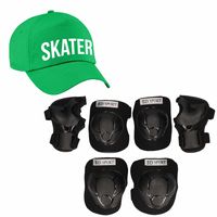 Set van valbescherming voor kinderen maat S / 4 tot 5 jaar met een stoere SKATER pet groen