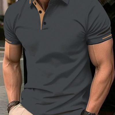 Bon&Bon Men's Short Sleeve Polo Shirt - Dusty Blue Color Block Golf Top Grey / XXL