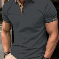 Bon&Bon Men's Short Sleeve Polo Shirt - Dusty Blue Color Block Golf Top Grey / XXL