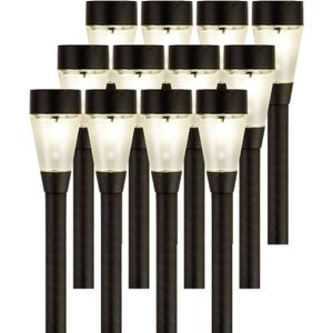 12x Buiten/tuin LED zwarte stekers Jive solar verlichting 32 cm