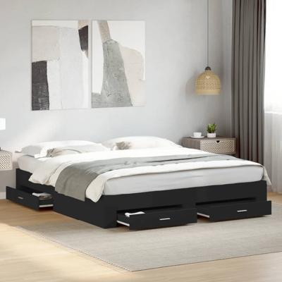 Bedframe met lades bewerkt hout zwart 180x200 cm