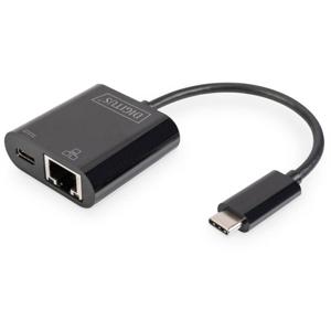 Digitus USB-C, RJ45 Adapter [1x USB-C stekker - 1x RJ45-bus, USB-C bus] DN-3027 Incl. RJ45-bus, Met laadbus, Met USB