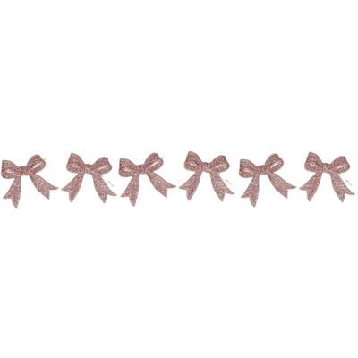 Kerst strikjes - 6x st - roze - glitter - 11 cm - kunststof - kersthangers - kerstornamenten Kerst strikjes - 6x st - roze - glitter - 11 cm - kunststof - kersthangers - kerstornamenten