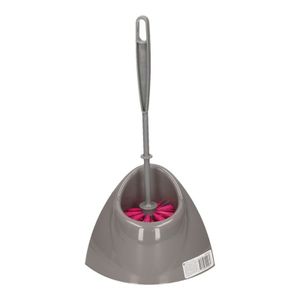 Voordelige grijs/roze toiletborstel met houder 36 cm