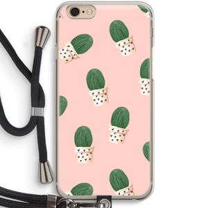 Cactusprint roze: iPhone 6 / 6S Transparant Hoesje met koord