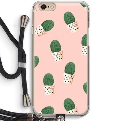 Cactusprint roze: iPhone 6 / 6S Transparant Hoesje met koord