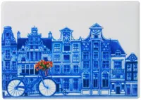 Heinen Delfts Blauw magneet grachtenpand fiets