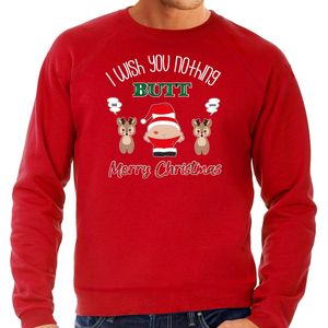 Foute Kersttrui/sweater voor heren - I Wish You Nothing Butt Merry Christmas - rood - Kerstman