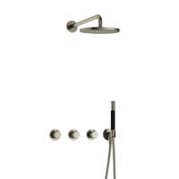 Hotbath Cobber X - Inbouw Regendoucheset - Geborsteld Nikkel - 2 Stopkranen - Thermostatisch - Wandarm 40 cm - Hoofddouche 200 mm - Staafhanddouche - Waterbesparend