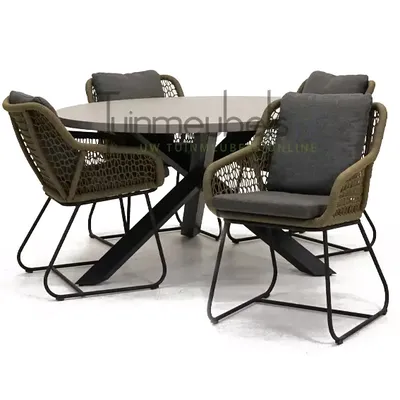 Tuinstoel Portofino olijf groen (4) met meran tafel 135 cm rond