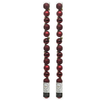 28x stuks kleine kunststof kerstballen donkerrood 3 cm