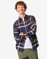 HEMA Herenoverhemd Maurice Flanel Ruiten Donkerblauw (donkerblauw)