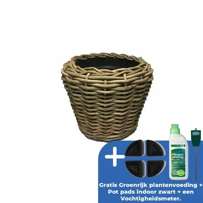 Drypot Sawah Extra Dik Rotan Grijs d83h61cm met dichte inzetpot