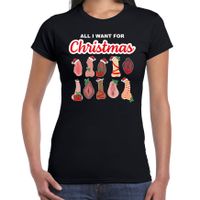 Foute kersttrui/t-shirt dames - All I want for Christmas - piemel/vagina - zwart 2XL  -