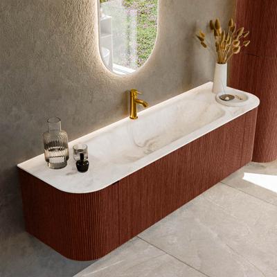 Badmeubel Mondiaz Kurve-Dlux | 160 cm cm | Meubelkleur Ruby | Wastafelkleur Frappe | Solid surface | Wasbak midden spoelbak | 1 kraangat