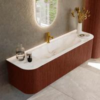 Badmeubel Mondiaz Kurve-Dlux | 160 cm cm | Meubelkleur Ruby | Wastafelkleur Frappe | Solid surface | Wasbak midden spoelbak | 1 kraangat