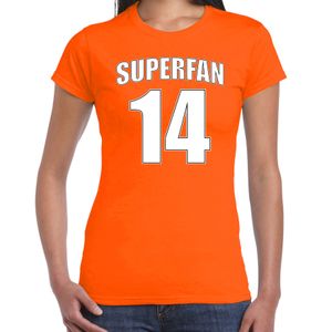 Superfan nummer 14 oranje t-shirt Holland / Nederland supporter EK/ WK voor dames