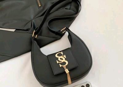 Bon&Bon Black Leather Mini Hobo Shoulder Bag with Buckle Detail