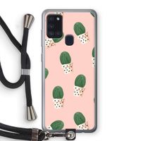 Cactusprint roze: Samsung Galaxy A21s Transparant Hoesje met koord
