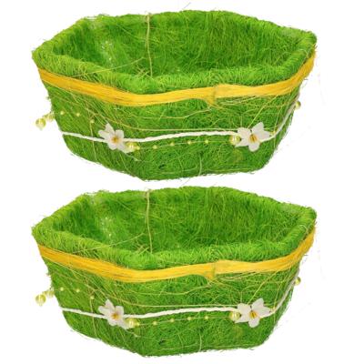 Paaseieren mandje - 2x stuks - groen - zeshoek - deco gras - 18 cm - Paasdecoratie