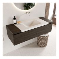 Mondiaz Bukla 120cm badmeubel onderkast dark brown 1 lade met wastafel midden zonder kraangat kleur talc