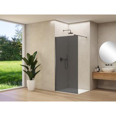 Van Rijn Products ST01 vaste wand - 88x200cm - grijs rookglas - - dikte 8mm - stabilisatiestang - muurprofiel - Gunmetal Geborsteld ST0150090GRGMM