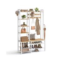 Kapstok met schoenenbank van spaanplaat vintage bruin-inktzwart, gouden eikenkleur + wolk vrouwelijk