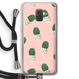 Cactusprint roze: Samsung Galaxy A8 (2018) Transparant Hoesje met koord