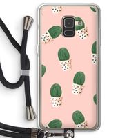 Cactusprint roze: Samsung Galaxy A8 (2018) Transparant Hoesje met koord