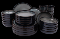 30 delige serviesset - 6 persoons - Porto - blauw met groen - rechtopstaande rand - Portugees stoneware