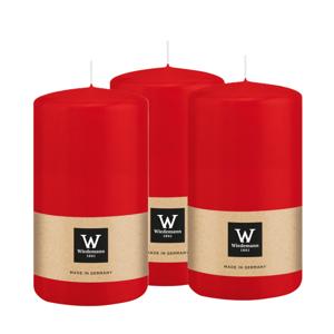 Cilinderkaars/stompkaars - 3x - rood - 12 x 6 cm - 33 branduren