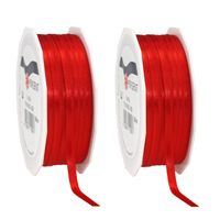 2x Luxe rode satijnen lint rollen 0,6 cm x 50 meter cadeaulint verpakkingsmateriaal - Cadeaulinten - thumbnail
