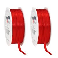 2x Luxe rode satijnen lint rollen 0,6 cm x 50 meter cadeaulint verpakkingsmateriaal - Cadeaulinten