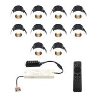 Set van 10 Betty LED Mini Inbouwspots met Trafo - 12 Volt 3 Watt 140 lumen - Dimbaar - Verzonken - Plat 37mm - 2700K - IP44 waterdicht - Wit - Veranda spotjes - overkapping spotjes