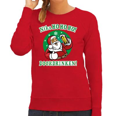 BD Foute Kersttrui - Dames - rood - bier drinkende kerstman - drank - sweater kleding