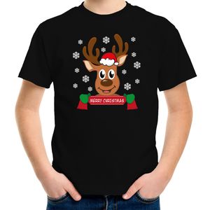 Kerst t-shirt voor kinderen - Merry Christmas - rendier - zwart