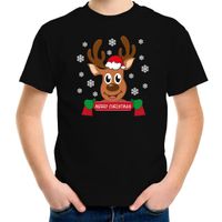 Kerst t-shirt voor kinderen - Merry Christmas - rendier - zwart - thumbnail