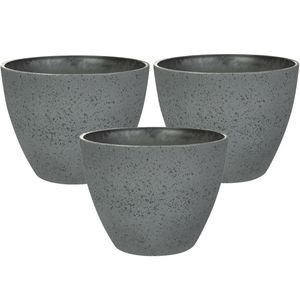 Bloempot/plantenpot - 3x - buiten - antraciet - D19 en H15 cm - kunststof/steenmix