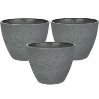 Bloempot/plantenpot - 3x - buiten - antraciet - D19 en H15 cm - kunststof/steenmix