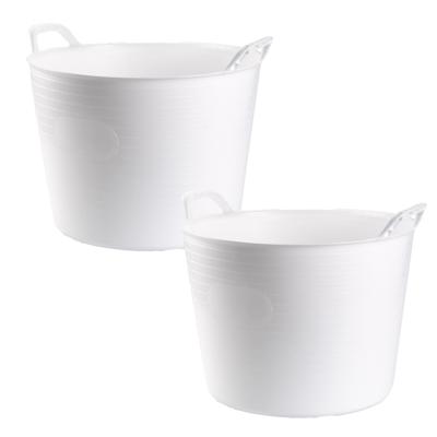Flexibele kuip of emmer - 2x - wit - 42 liter - stevig kunststof - 45 x 38 cm