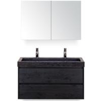 Dante Badmeubelset 100 cm - Black Oak - Wastafel Hardsteen Wit Lucca 2 Kraangaten met Spiegelkast